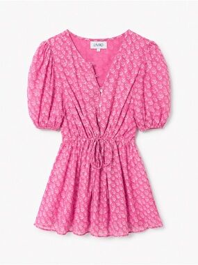 LIVRO Pink & White Printed 100% Cotton Mini Dress Size L